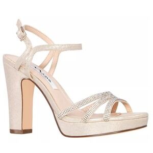 Nina New York Women's‎ Gold Rhinestone Platform Heels Evening Sandals 9 Wide NEW